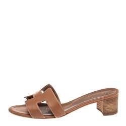 Hermes Brown  Leather Oasis  Sandals Size 37.5
