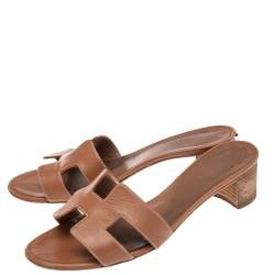 Hermes Brown  Leather Oasis  Sandals Size 37.5