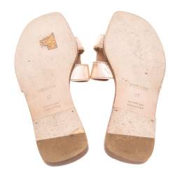 Hermes Metallic Gold  Leather Oran Flat Sandals 37