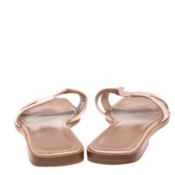 Pre Owned Hermes Metallic Gold  Leather Oran Flat Sandals 37