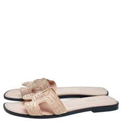 Pre Owned Hermes Blush Pink Twisted Metal Thread Oran Flat Sandals Size 38