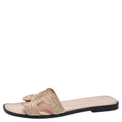 Pre Owned Hermes Blush Pink Twisted Metal Thread Oran Flat Sandals Size 38