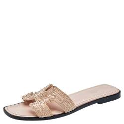 Pre Owned Hermes Blush Pink Twisted Metal Thread Oran Flat Sandals Size 38