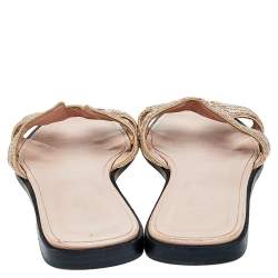 Pre Owned Hermes Blush Pink Twisted Metal Thread Oran Flat Sandals Size 38