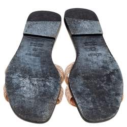 Pre Owned Hermes Blush Pink Twisted Metal Thread Oran Flat Sandals Size 38