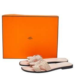 Pre Owned Hermes Blush Pink Twisted Metal Thread Oran Flat Sandals Size 38