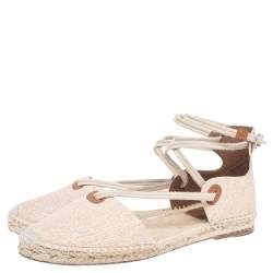 Hermes Beige Cotton Ole Drill Espadrille Flats Size 38