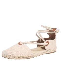 Hermes Beige Cotton Ole Drill Espadrille Flats Size 38