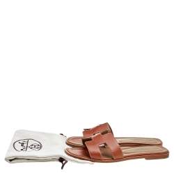 Hermes Brown Leather Oran Flat Sandals Size 38