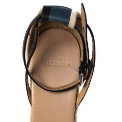 Hermes Multicolor Canvas Striped Espadrille Wedge Sandals Size 37