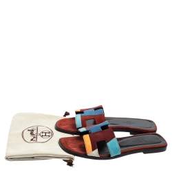 Hermes Multicolor Suede Oran Flat Sandals 36