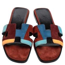 Hermes Multicolor Suede Oran Flat Sandals 36
