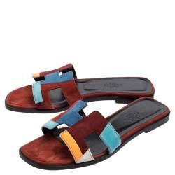 Hermes Multicolor Suede Oran Flat Sandals 36