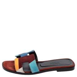 Hermes Multicolor Suede Oran Flat Sandals 36
