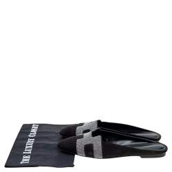 Hermes Black Suede And Glitter Roxane Mule Flats Size 39