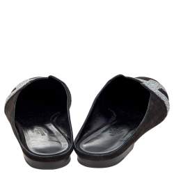 Hermes Black Suede And Glitter Roxane Mule Flats Size 39
