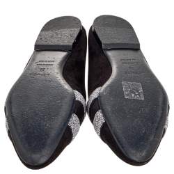 Hermes Black Suede And Glitter Roxane Mule Flats Size 39