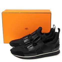 Pre Owned Hermés Black Neoprene, Leather and Suede Low-Top Sneakers Size 40