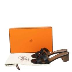Pre Owned Hermes Black Leather Oasis Sandals 37