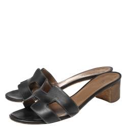 Pre Owned Hermes Black Leather Oasis Sandals 37