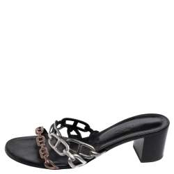 Hermès Metallic Silver Leather Chaine d'Ancre Sandals Size 38.5