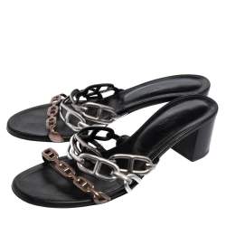 Hermès Metallic Silver Leather Chaine d'Ancre Sandals Size 38.5