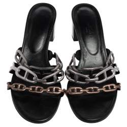 Hermès Metallic Silver Leather Chaine d'Ancre Sandals Size 38.5