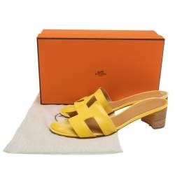 Pre Owned Hermes Yellow Leather Oasis Slide Sandals Size 38