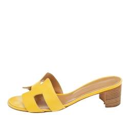 Pre Owned Hermes Yellow Leather Oasis Slide Sandals Size 38