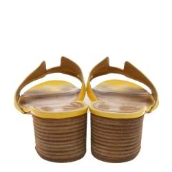 Pre Owned Hermes Yellow Leather Oasis Slide Sandals Size 38