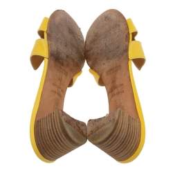 Pre Owned Hermes Yellow Leather Oasis Slide Sandals Size 38