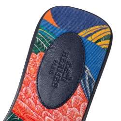 Pre Owned Hermes Navy Blue Leather Oran Flat Slide Sandals Size 37