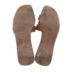 مملوكة مسبقًا Hermes Brown Leather Oran Flats Size 37.5