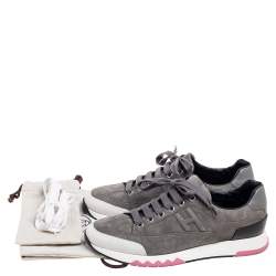Pre Owned Hermes Grey Suede Trial Low-Top Sneakers Size 38