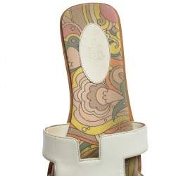 Pre Owned Hermes White Leather Oran Flat Slides Size 39