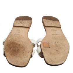 Pre Owned Hermes White Leather Oran Flat Slides Size 39