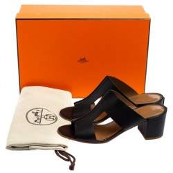 Hermès Black Leather Ostia Slide Sandals Size 37