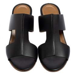 Hermès Black Leather Ostia Slide Sandals Size 37