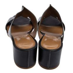 Hermès Black Leather Ostia Slide Sandals Size 37