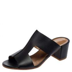 Hermès Black Leather Ostia Slide Sandals Size 37