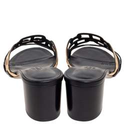 Pre Owned Hermés Black/Gold Leather Tandem Slide Sandals Size 38