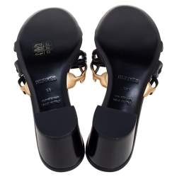 Pre Owned Hermés Black/Gold Leather Tandem Slide Sandals Size 38