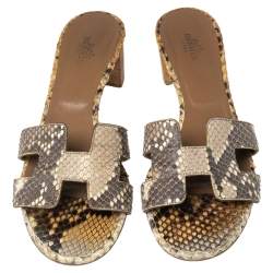 Hermes Beige Python Leather Oasis  Sandals Size 38