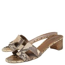 Hermes Beige Python Leather Oasis  Sandals Size 38