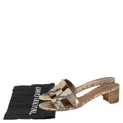 Hermes Beige Python Leather Oasis  Sandals Size 38