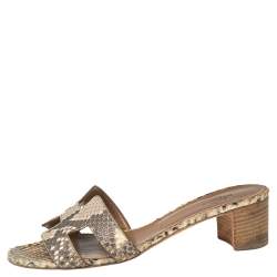 Hermes Beige Python Leather Oasis  Sandals Size 38