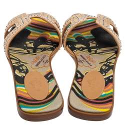 Hermes Beige Studded Suede Oran Flat Slides Size 39
