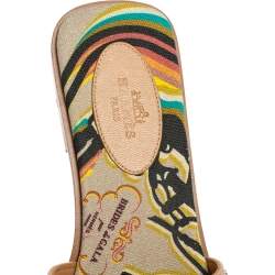 Hermes Beige Studded Suede Oran Flat Slides Size 39