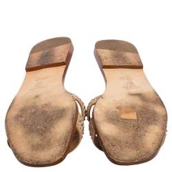Hermes Beige Studded Suede Oran Flat Slides Size 39