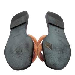 Pre Owned Hermés Beige Fur Oran Slide Sandals Size 38.5